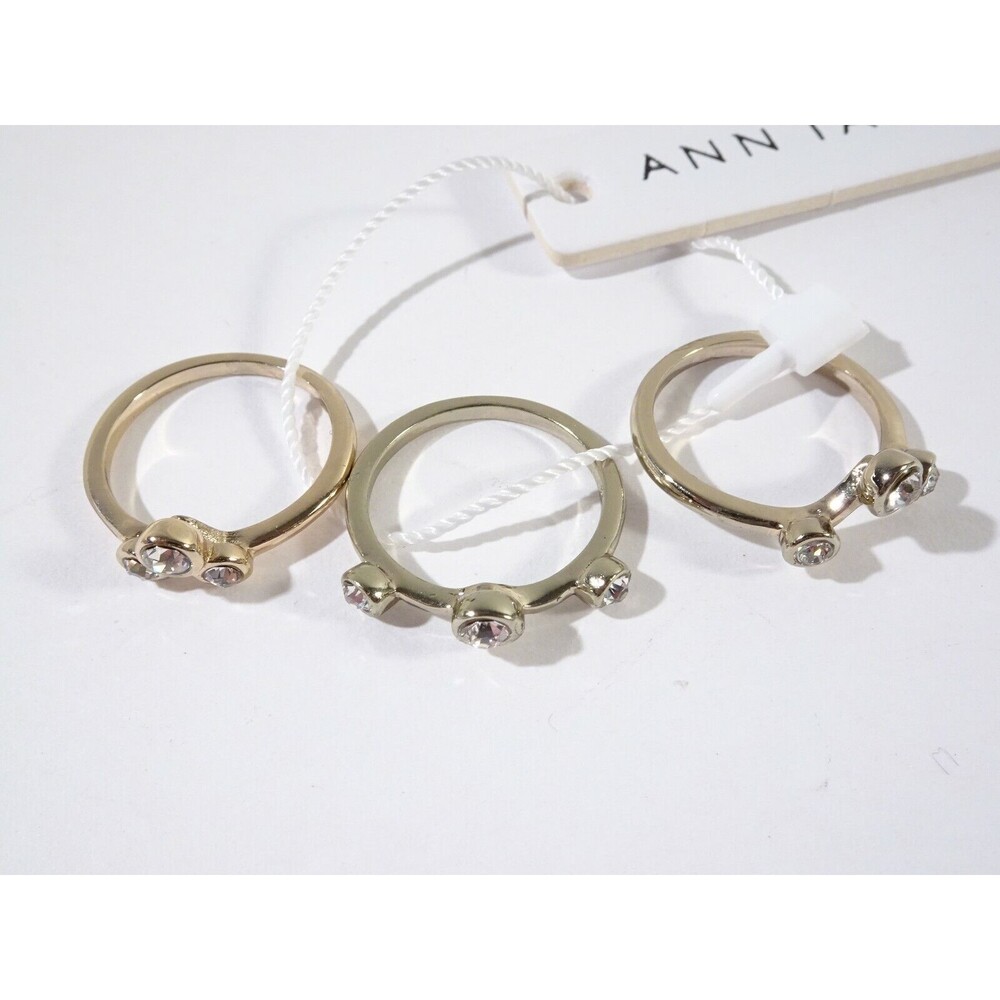Ann Taylor Women's 3 layer Stackable Multi Crystal Ring Set GOLD NWT 39.5 Sz 8